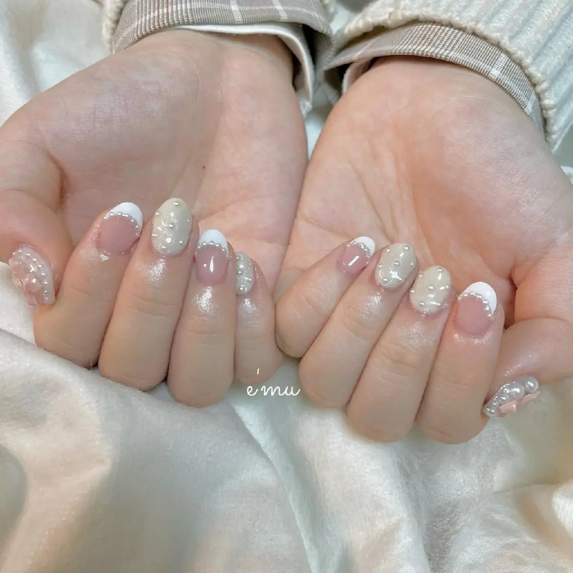 ネイル フレンチネイル ガーリー nail salon e'mu💐のネイルデザイン