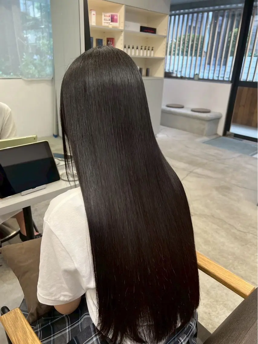 ロング パーマ 縮毛矯正 🍒モテ暖色カラー × うる艶✧ ゆなのヘアスタイル