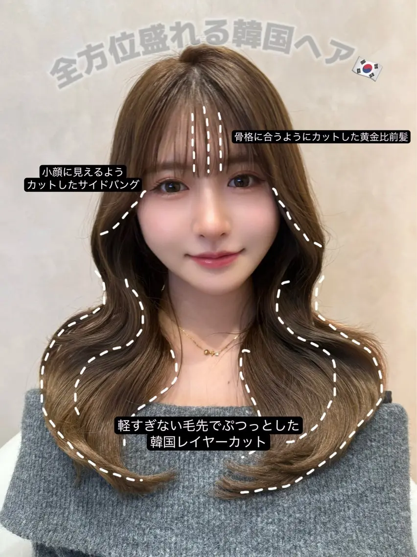 ロング 顔周りカット ヨシンモリ 韓国風ヘア レイヤーカット 小顔カット カット ヘアカラー 韓国ヘア/レイヤー/ 前髪/髪質改善/石川のヘアスタイル