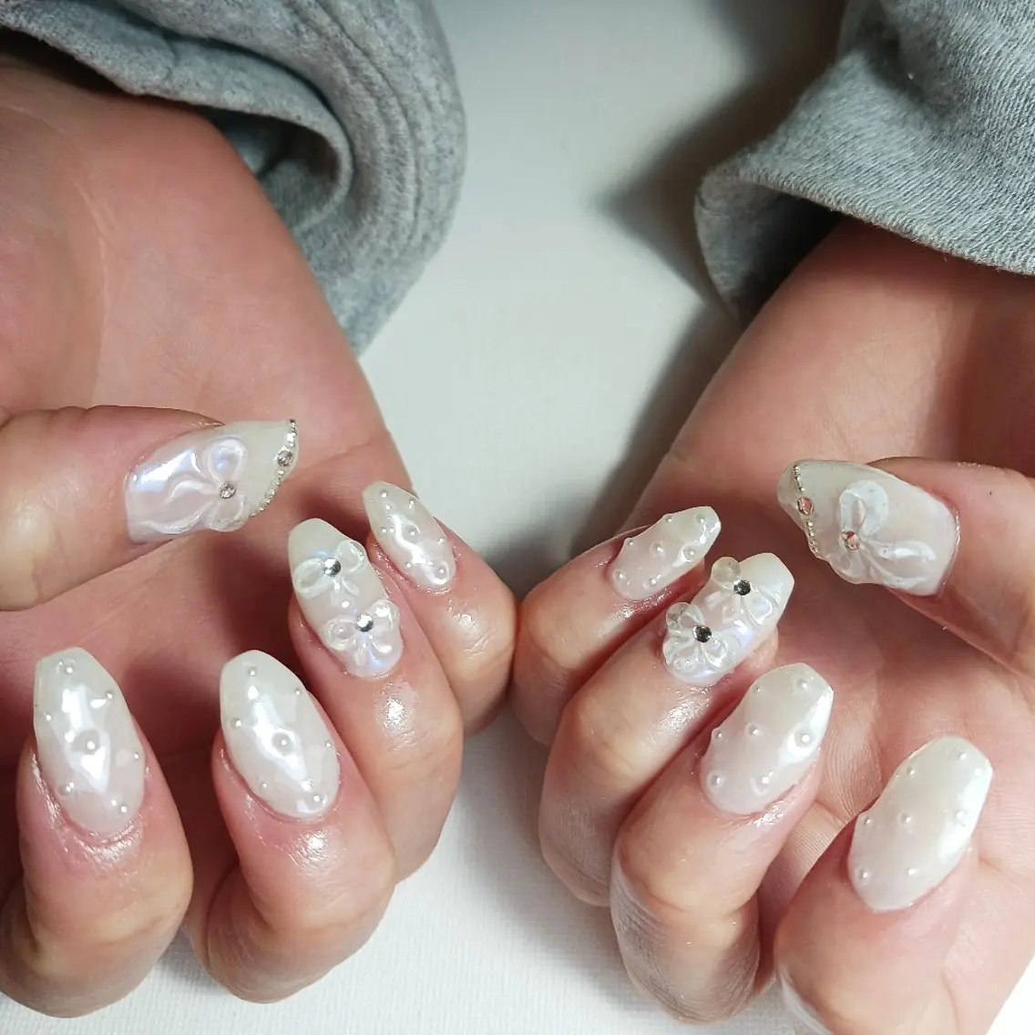 ネイル オーロラネイル ジェルネイル 持ち込み リボン ショートネイル ハンドネイル owlnail /持込みデザイン専門のネイルデザイン