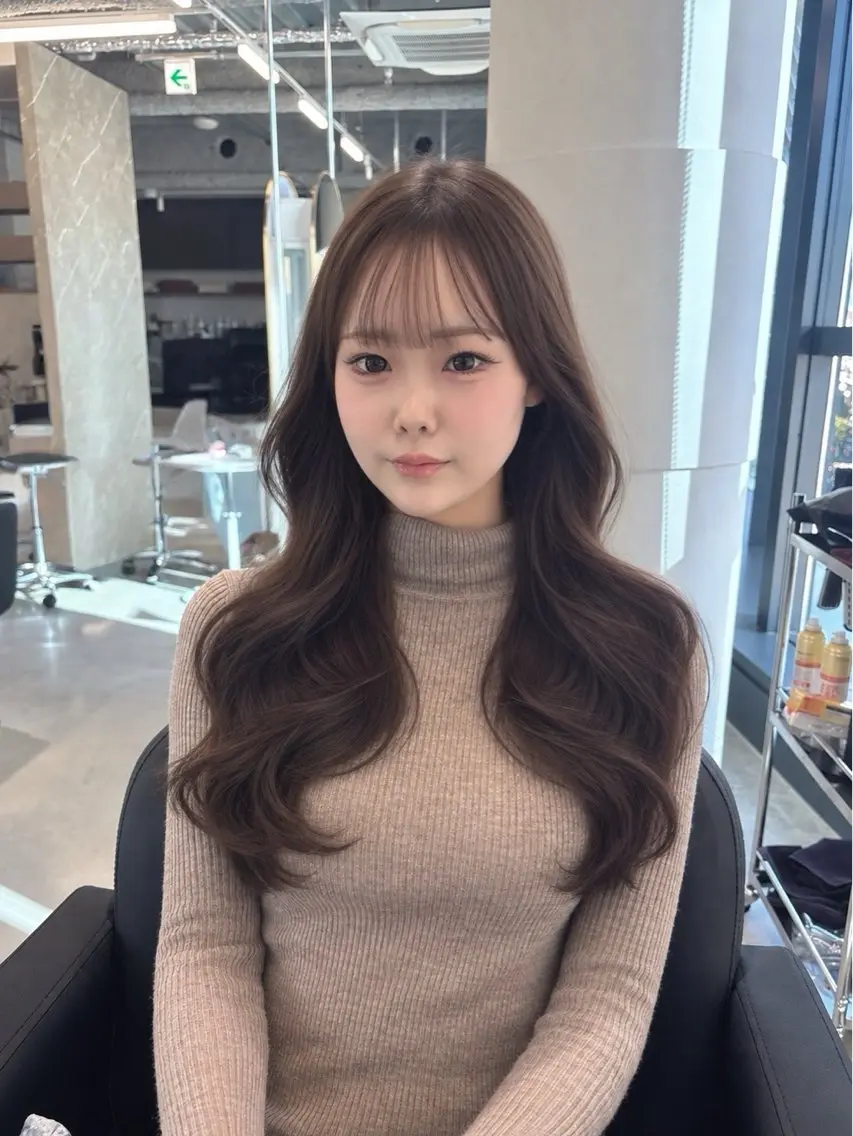 ロング カラー カット ヘアカラー ninaアイドル前髪 ×透明感🎀のヘアスタイル