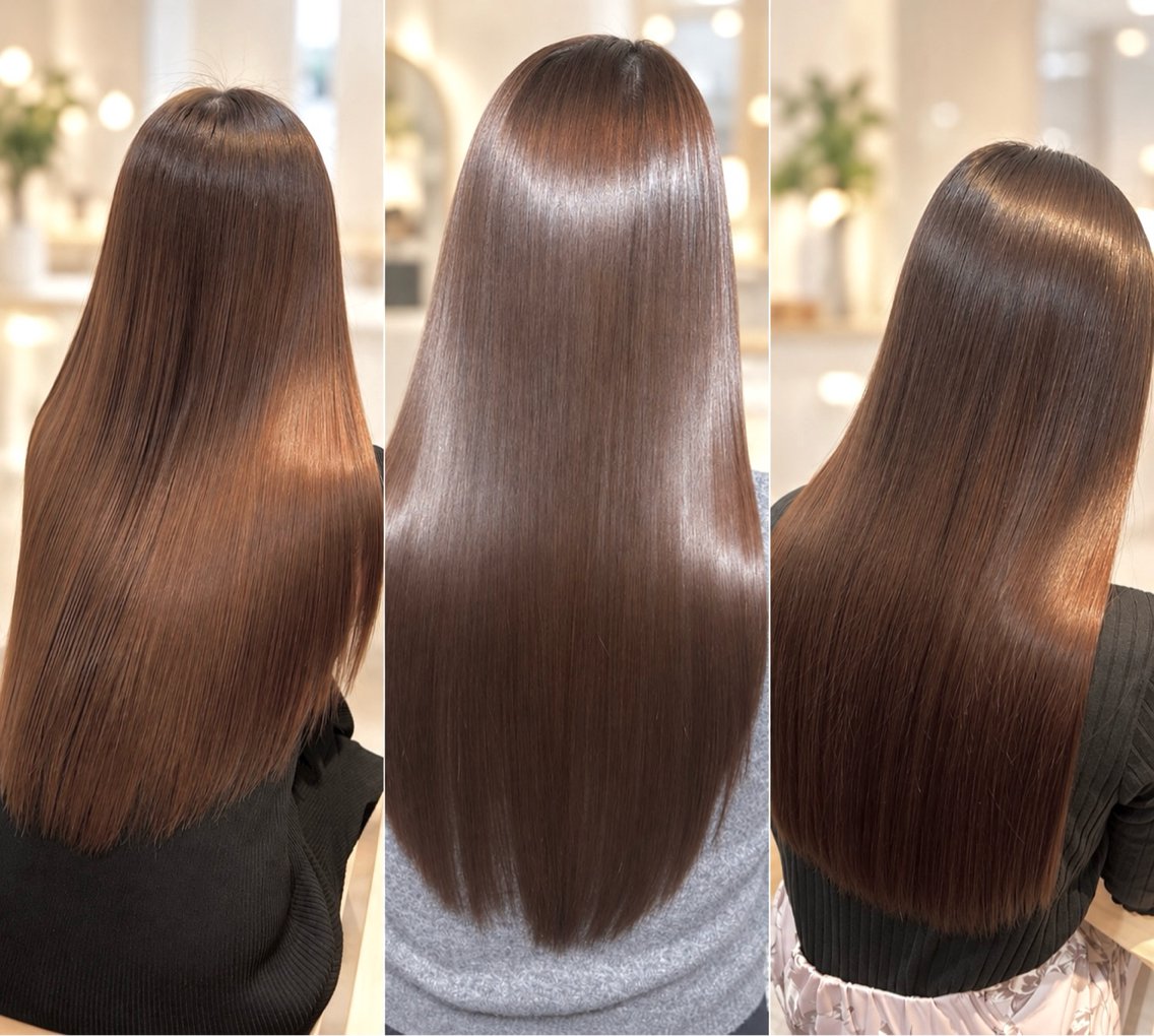 ロング パーマ 卒業式のヘアスタイル 髪質改善 縮毛矯正 トリートメント カット 縮毛矯正 トリートメント 似合わせカラー/艶 髪質改善/ヨシザキのヘアスタイル