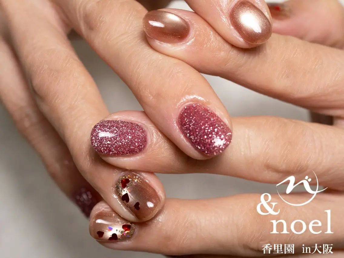 ネイル ブラウン フラッシュネイル マグネットネイル ハンドネイル Nailsalon ＆Noelのネイルデザイン