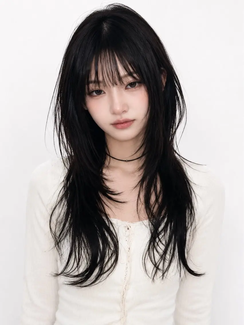 ロング ハッシュカット 韓国風ヘア レイヤーカット カット ヘアカラー トリートメント rina韓国レイヤー ハッシュカットのヘアスタイル