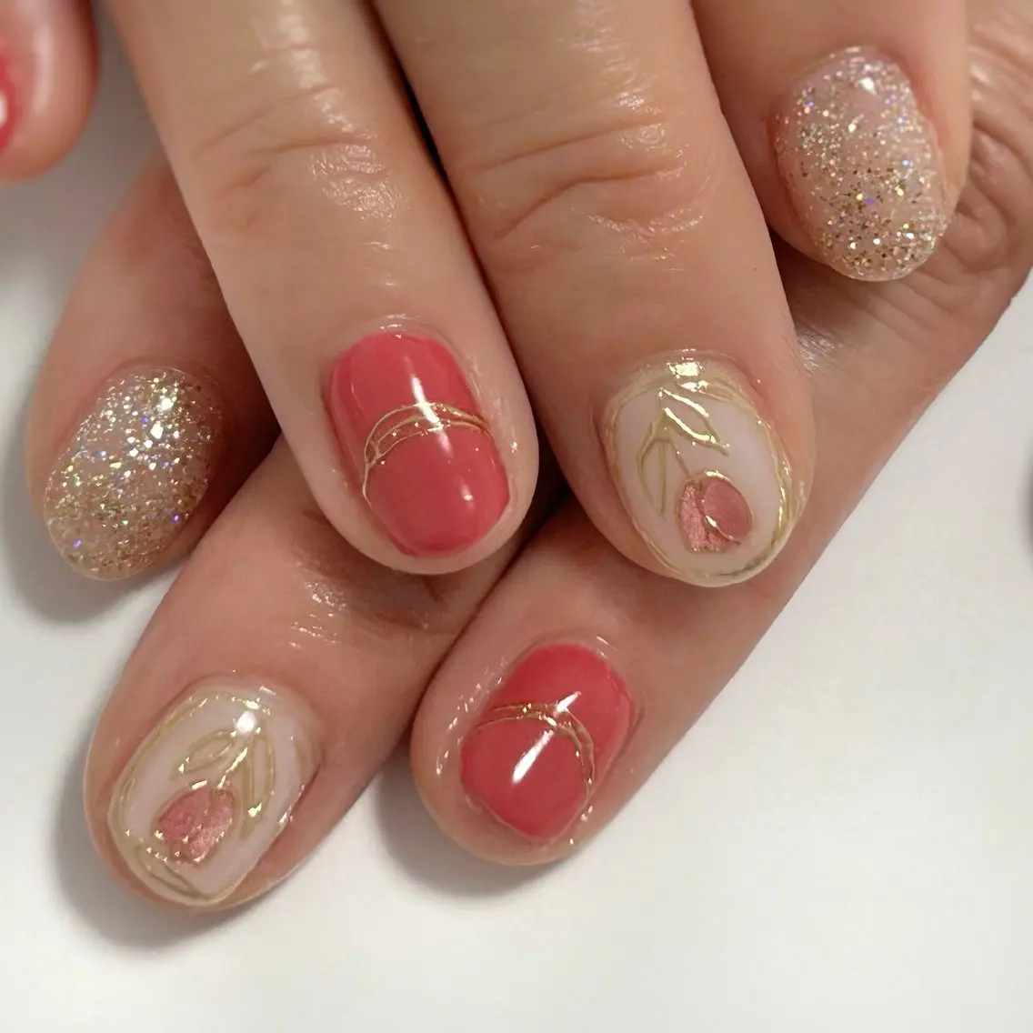 ネイル 桜ネイル ミラーネイル 春ネイル ハンドネイル なが さきのネイルデザイン