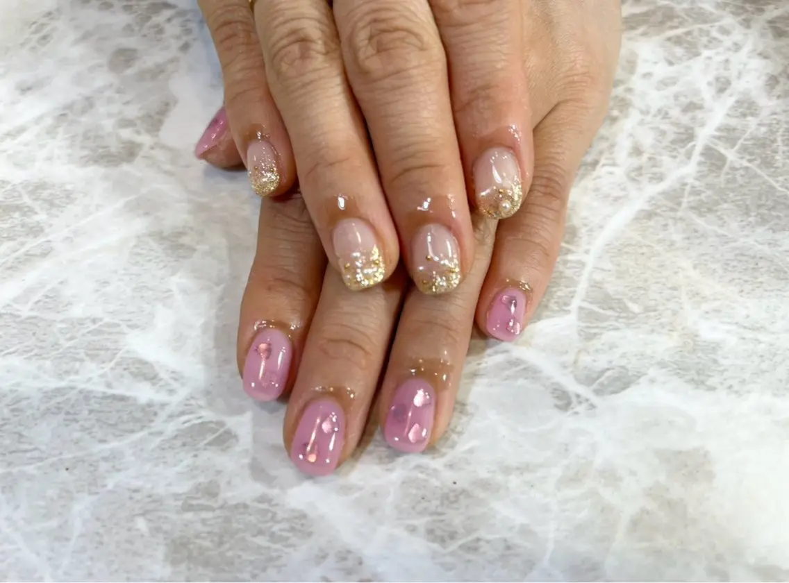 ネイル ハート ラメ(グリッター) ラメグラデーション Alococo nail🎀miyuのネイルデザイン
