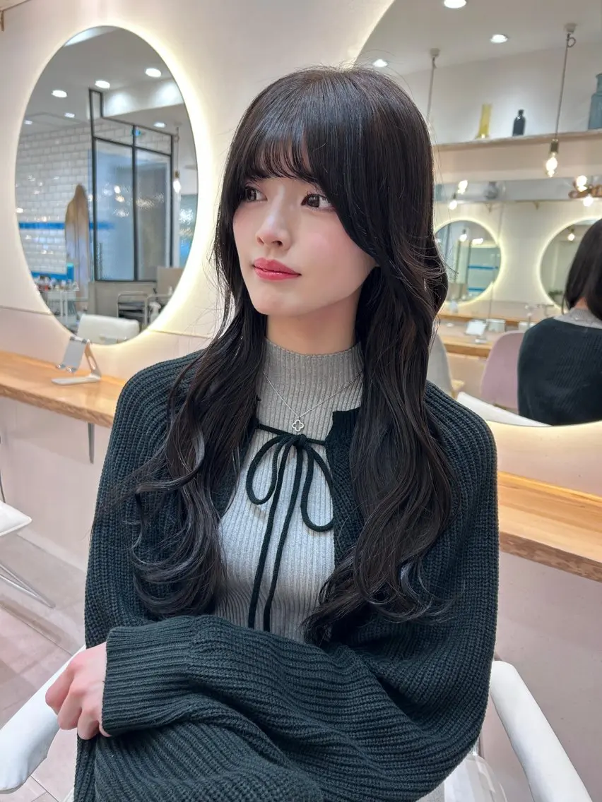 ロング 顔まわりレイヤー 顔周りカット 韓国風ヘア レイヤーカット ボブ/レイヤーボブ/ 髪質改善/梶川 夏季のヘアスタイル