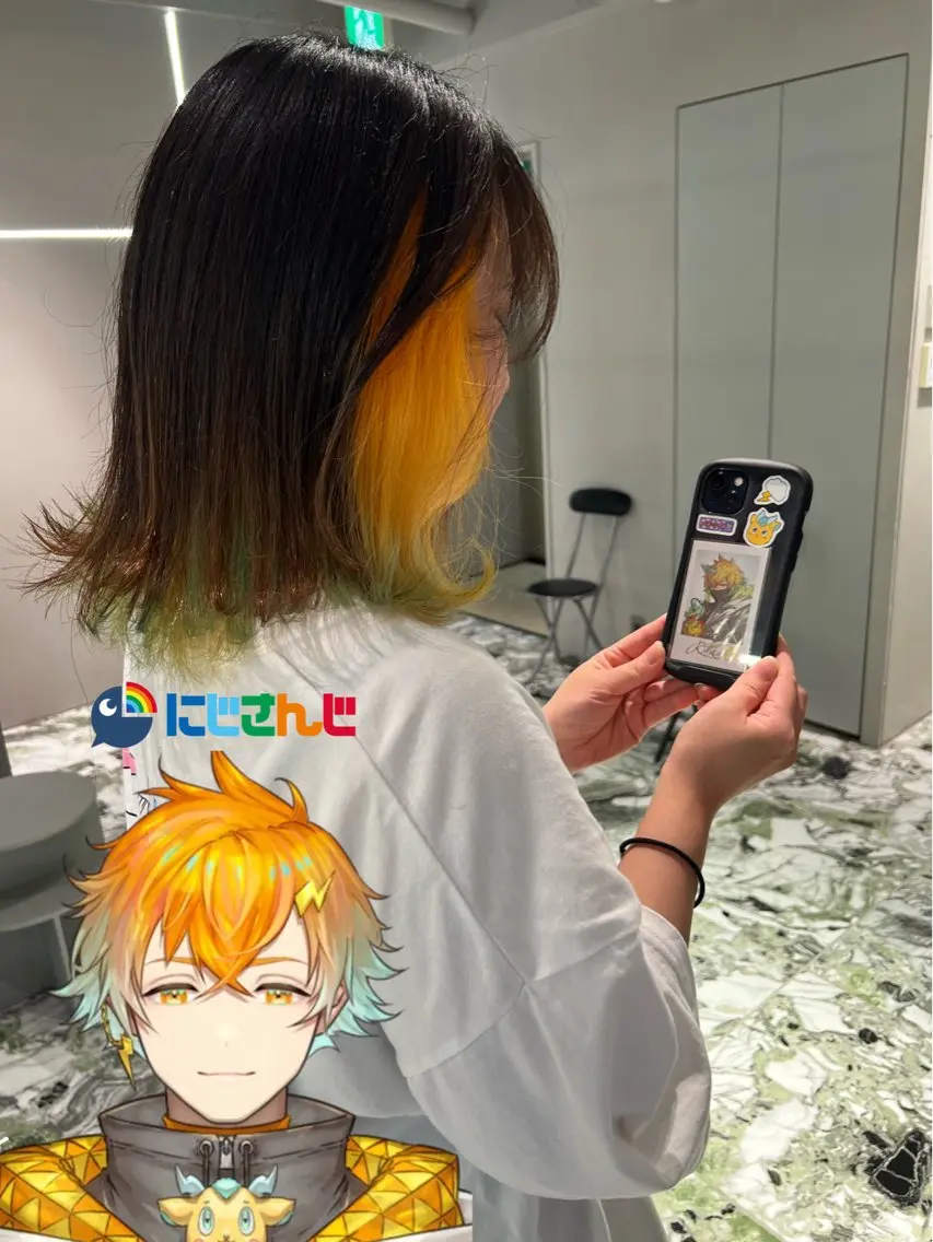 ミディアム カラー ミント オレンジ イエローカラー メ イのヘアスタイル