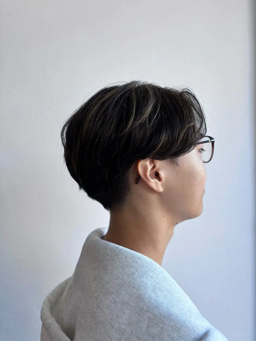 ショート メンズ センターパート メンズハイライト ハイライト カット ヘアカラー トリートメント トリコヘアサロン 新井千智のヘアスタイル