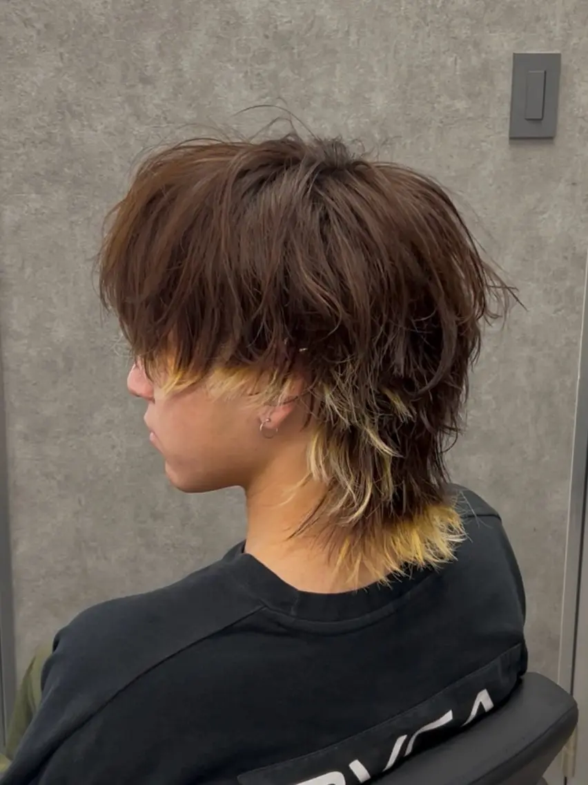 ミディアム カラー メンズ メンズブリーチ メンズウルフカット ブリーチ ウルフカット カット ヘアカラー メンズウルフ特化🐺 🔥長山耕大🔥のヘアスタイル