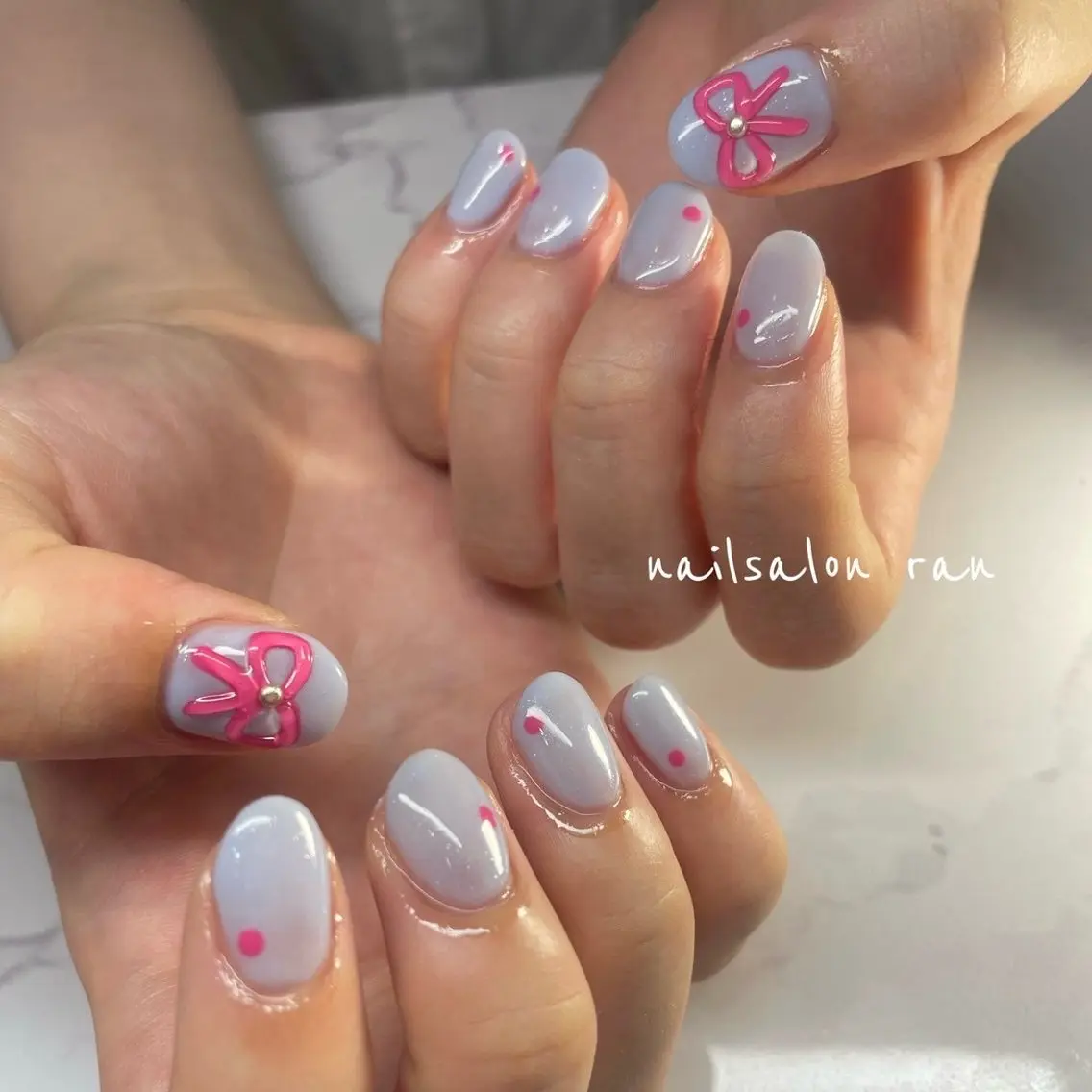 ネイル ピンク リボン ハンドネイル ハンドケア nailsalon ranのネイルデザイン