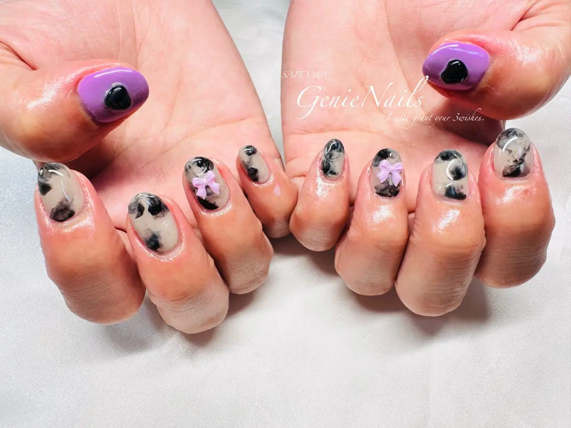 メンズ ネイル アートネイル 長さ出し 氷ネイル・うるうるネイル ロングネイル 持ち込み Genie Nailsのネイルデザイン
