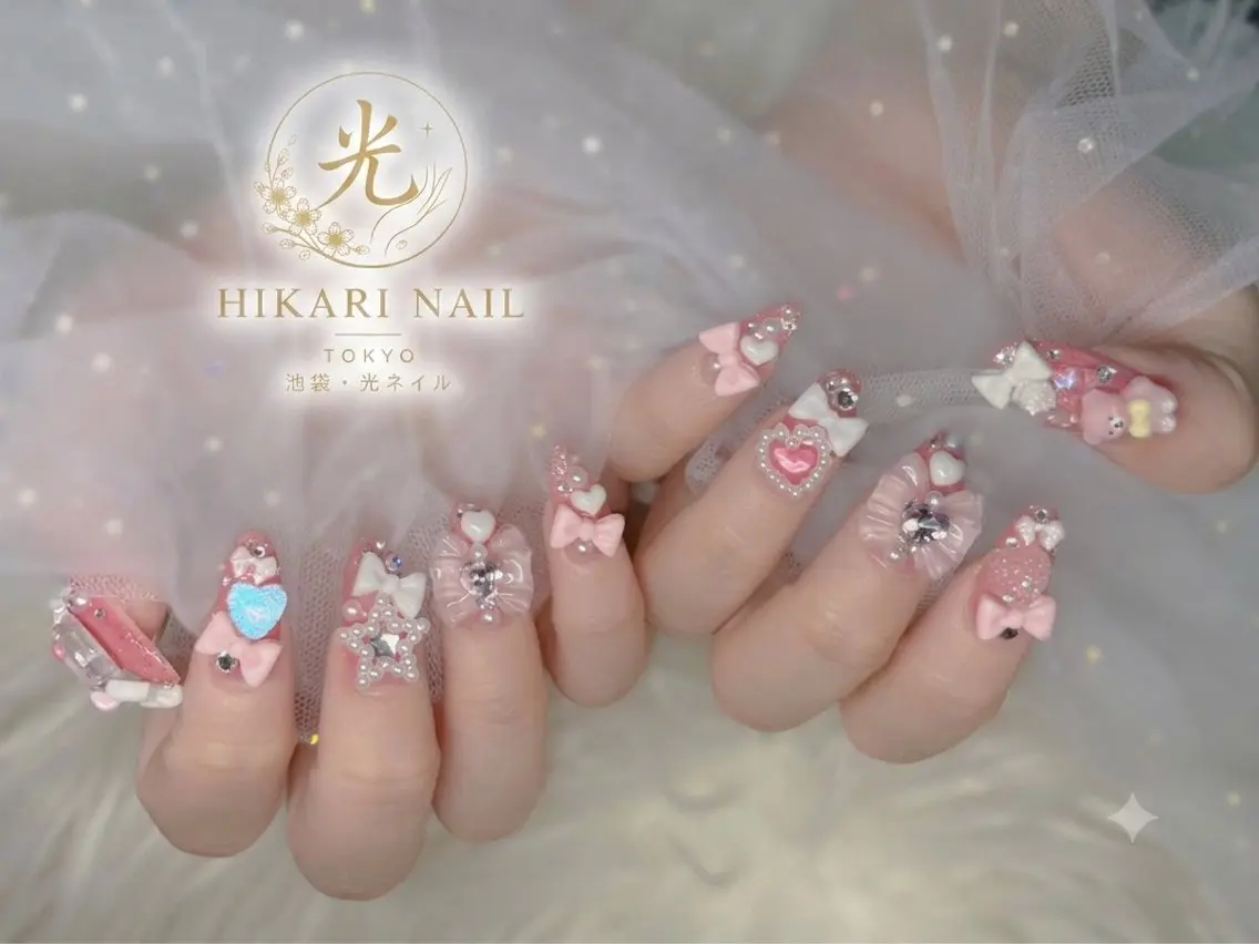 ネイル チークネイル 長さ出し フレンチネイル ガーリー ハロウィン ハンドネイル HikariNail Ikebukuroのネイルデザイン