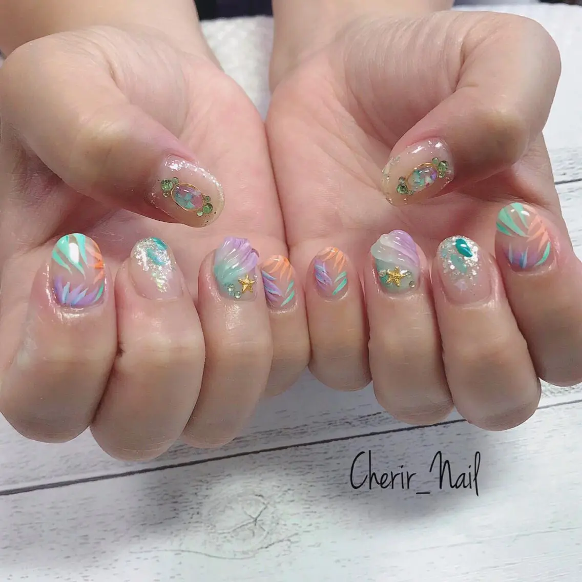 ネイル アートネイル クリアネイル パステルネイル ぷっくりネイル ショートネイル Cherirnail kaoriのネイルデザイン