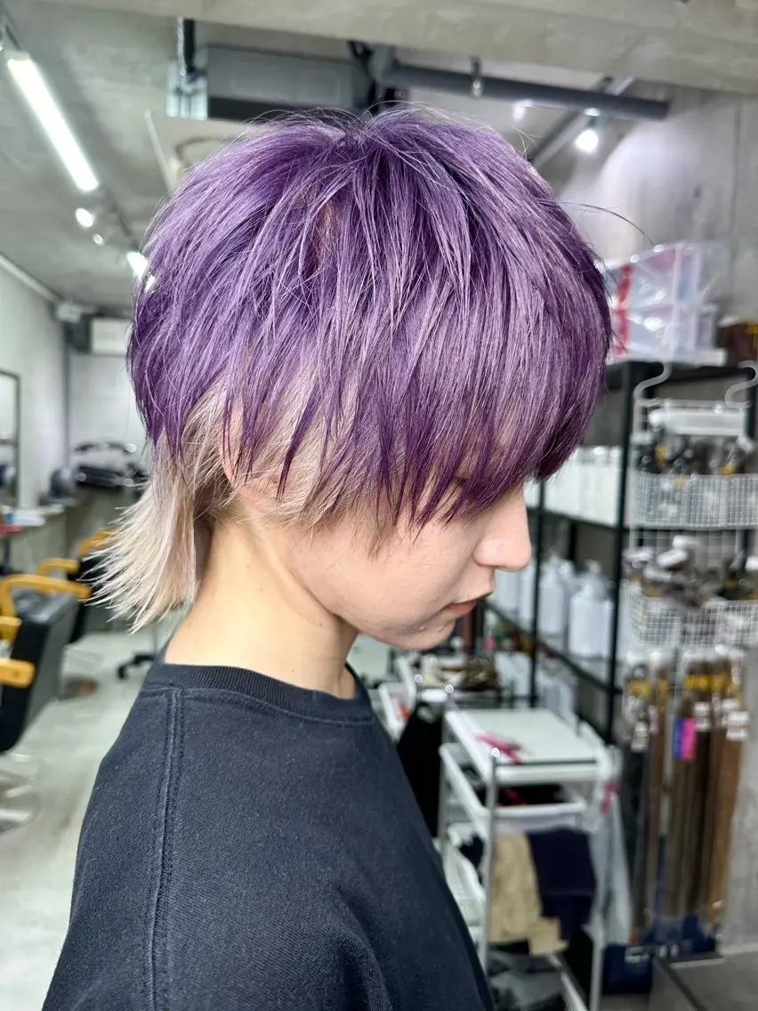 ショート カラー ラベンダーカラー ウルフカット カット ヘアカラー かずくん🦩名古屋 ハイトーン/レイヤーのヘアスタイル