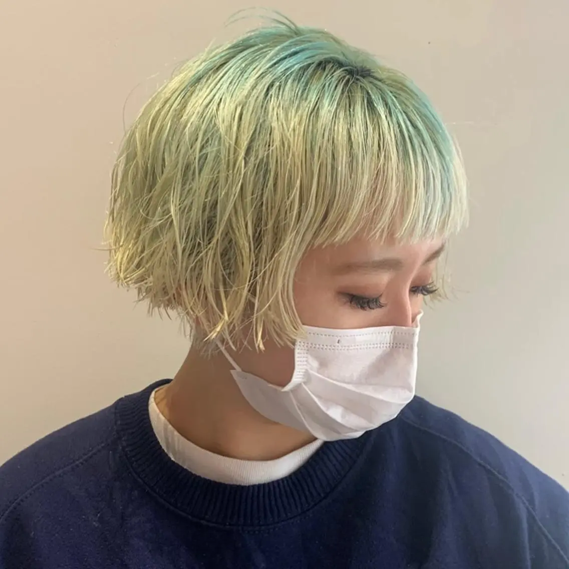 ミディアム カラー パーマ ヘアアレンジ ミント ミントグリーン 🎀オイダイラ モモカ🎀のヘアスタイル