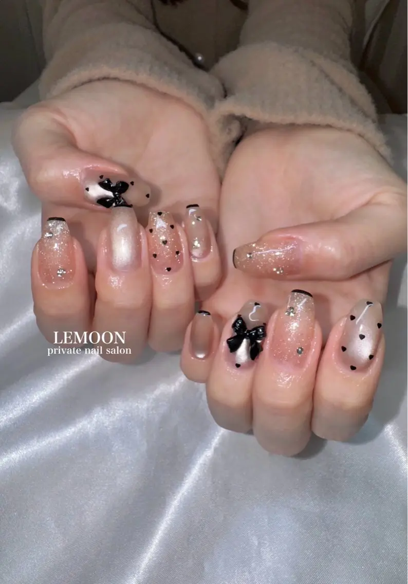 ネイル リボン ハンドネイル nail salon LEMOONのネイルデザイン