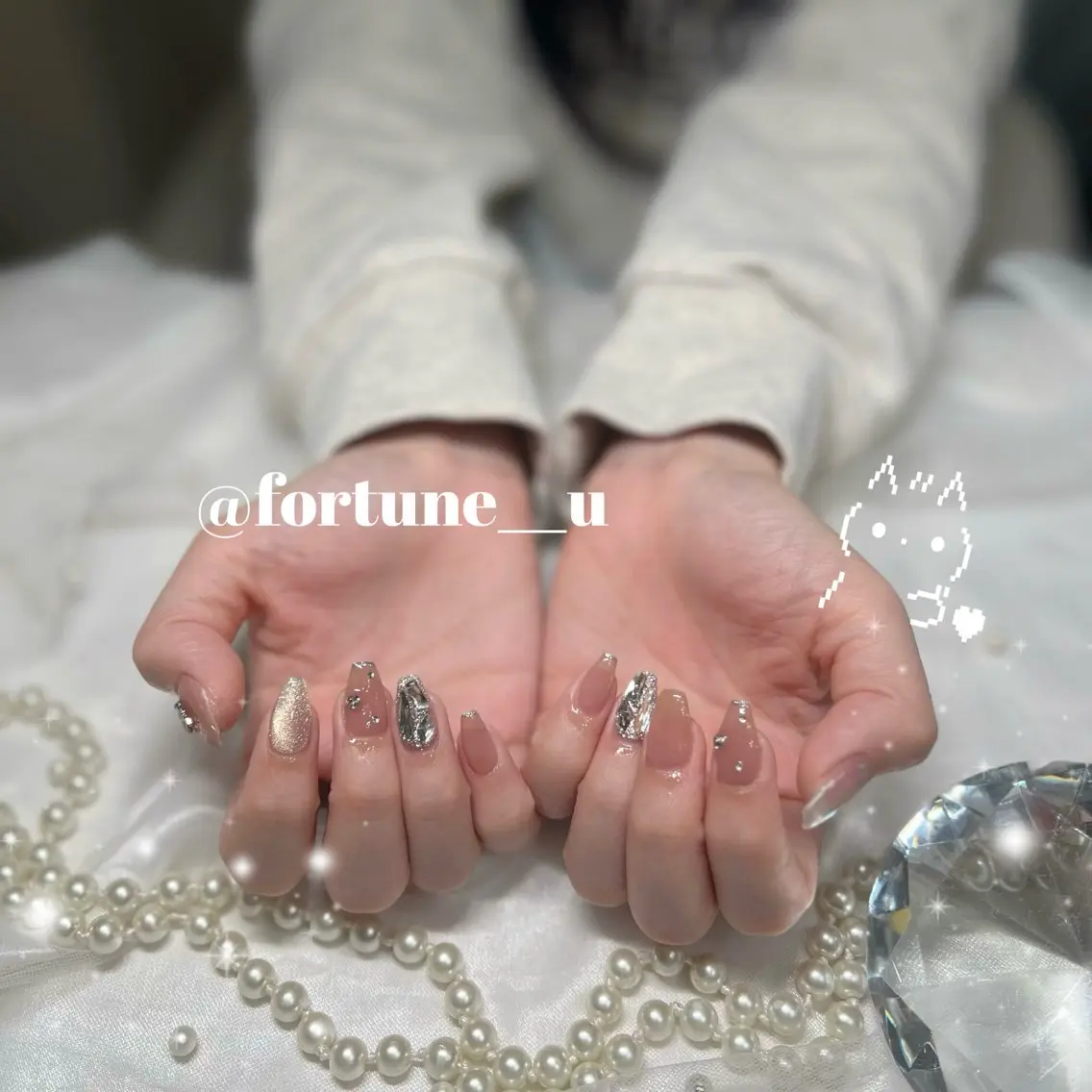 ネイル ガーリー 韓国ネイル 持ち込み ワンホンネイル ハンドネイル 💜✩.* Yuuna💜のネイルデザイン