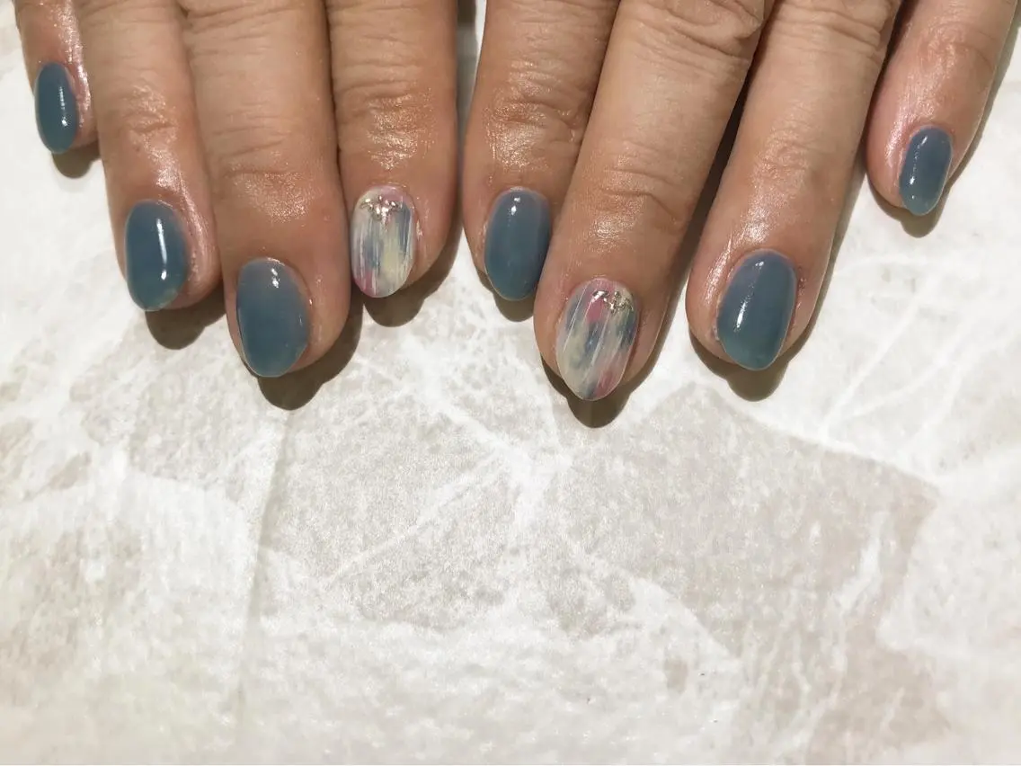 ネイル ブルー フットネイル ニュアンスネイル シンプルネイル 春ネイル nail fufla ♡yamane♡のネイルデザイン