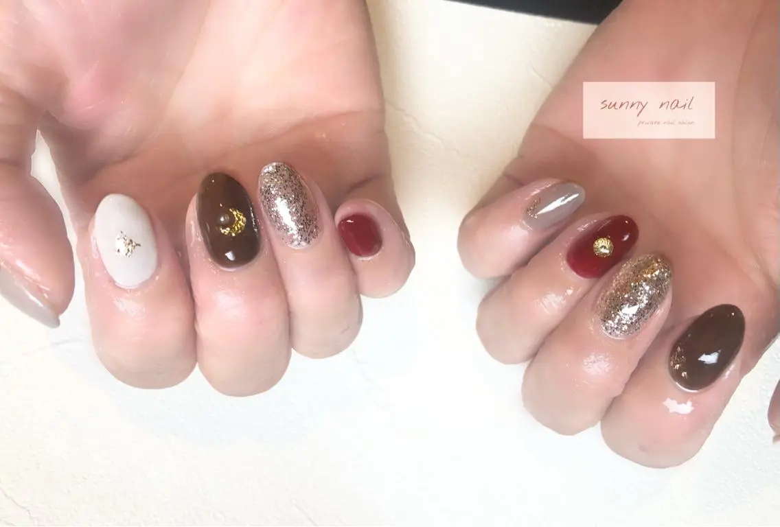 ネイル ボルドー ブラウン ジェルネイル ニュアンスネイル パラジェル sunny nailのネイルデザイン