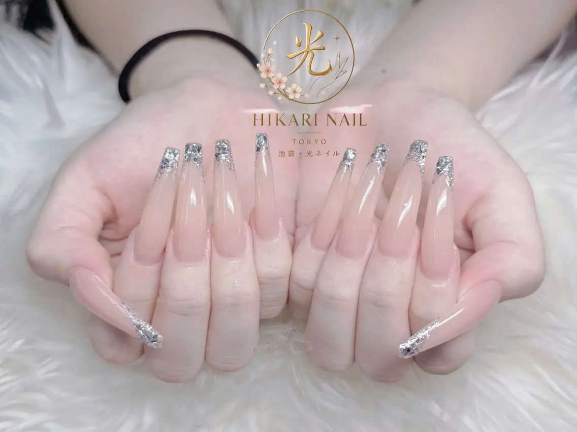 ネイル チークネイル 長さ出し フレンチネイル ガーリー ハート HikariNail Ikebukuroのネイルデザイン