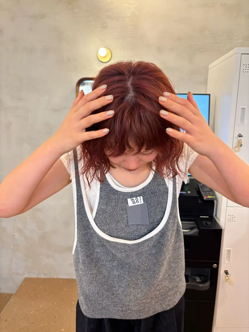 ミディアム カラー パーマ ヘアカラー トリートメント ブリーチなしカラー/ ボブ//おとは🌱のヘアスタイル