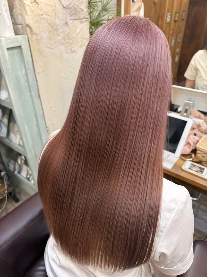 ロング カラー ブリーチ ラベンダーカラー ラベンダーピンク ピンクカラー トリートメント ツヤ髪 透明感カラー ゆいなのヘアスタイル