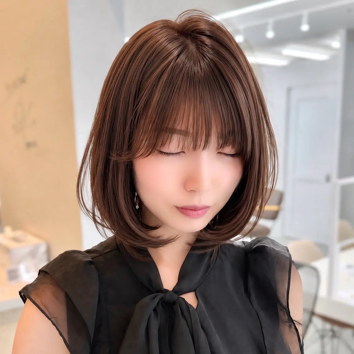 ミディアム レイヤーカット カット ヘアカラー タンバルモリ/ タッセルボブ/神山のヘアスタイル