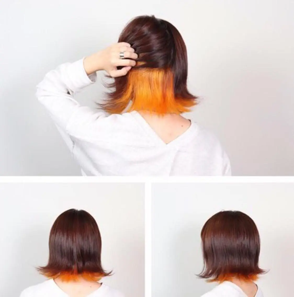 ミディアム カラー ヘアアレンジ オレンジ ピンクカラー 外ハネヘア 秋葉 洸平のヘアスタイル