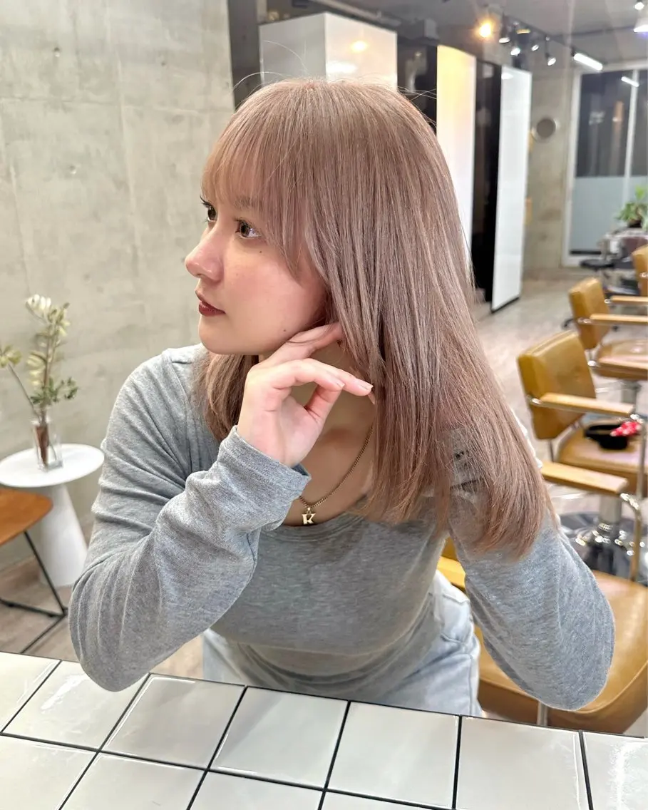 ミディアム カラー ベージュカラー ピンクカラー ピンクベージュ ヘアカラー トリートメント カットモデル募集中 ／HARUKA🎀のヘアスタイル