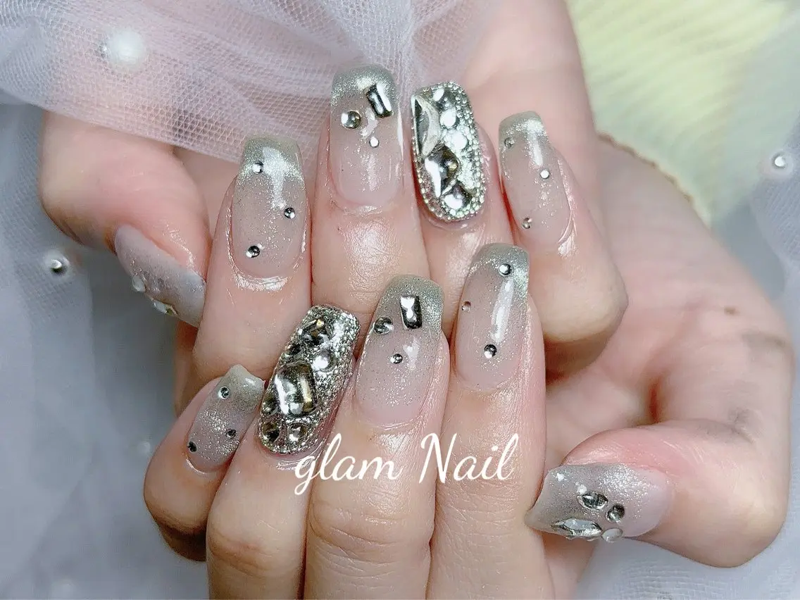 ネイル ハンドネイル エツメ💅 長さ出し🎀デザインのネイルデザイン