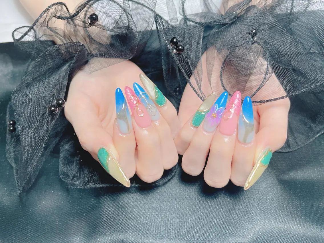 ネイル 長さ出し フットネイル ジェルネイル 韓国ネイル マグネットネイル ハンドネイル Huynnail Shinjukuのネイルデザイン