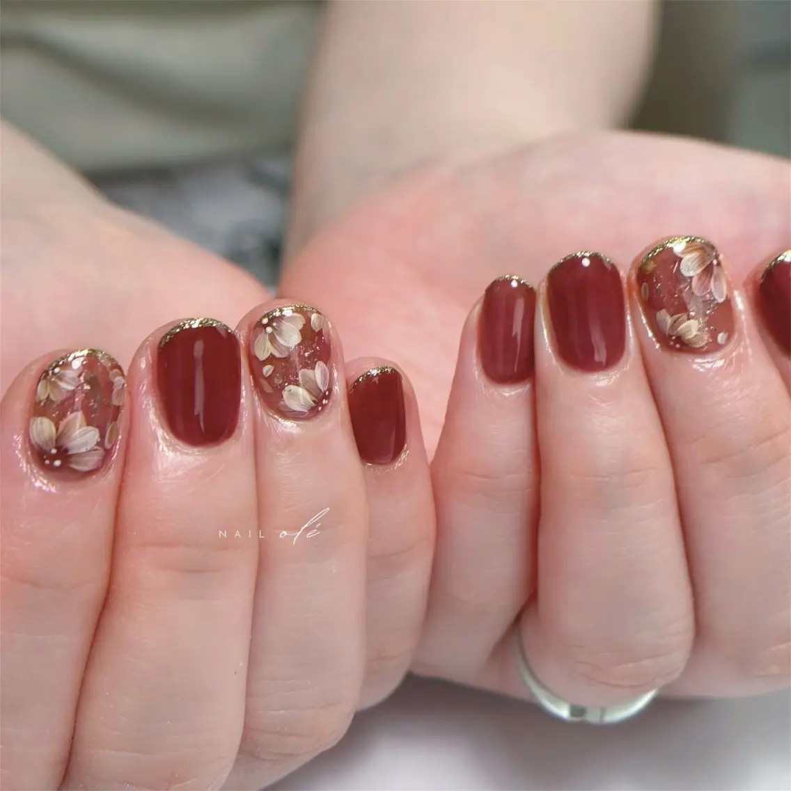 ネイル ボルドー フラワーネイル ハンドネイル NAIL oleのネイルデザイン