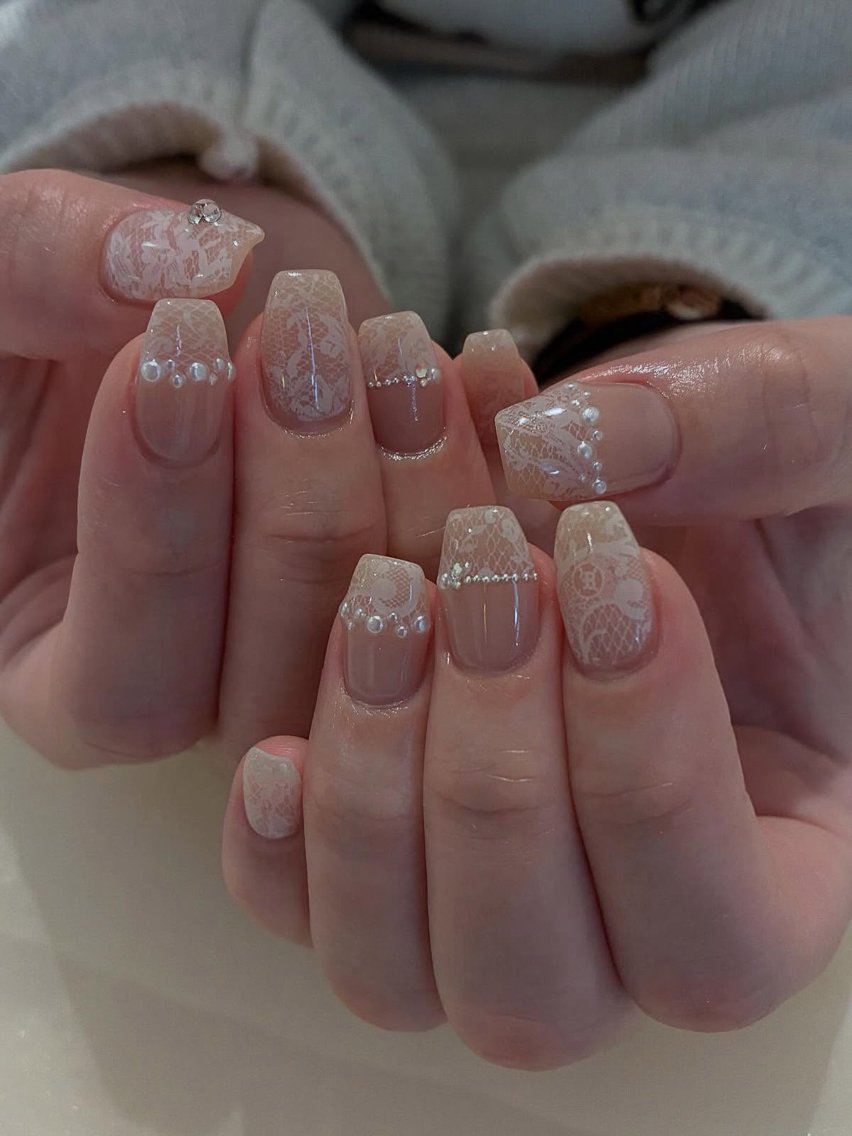 ネイル フレンチネイル レース ブライダルネイル ホワイト ハンドネイル N2nail Namba2のネイルデザイン