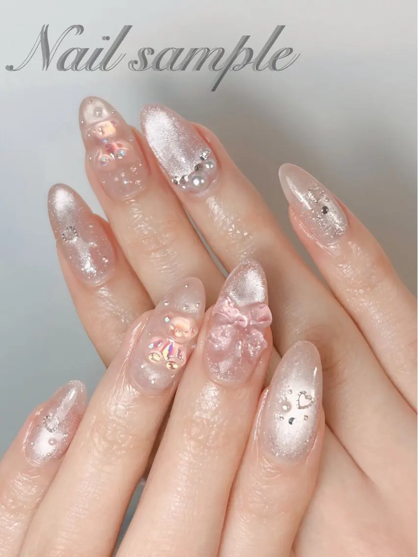 ネイル ガーリー 氷ネイル・うるうるネイル キラキラネイル 韓国ネイル ラメ(グリッター) ハンドネイル ハンドケア nail shizukaのネイルデザイン