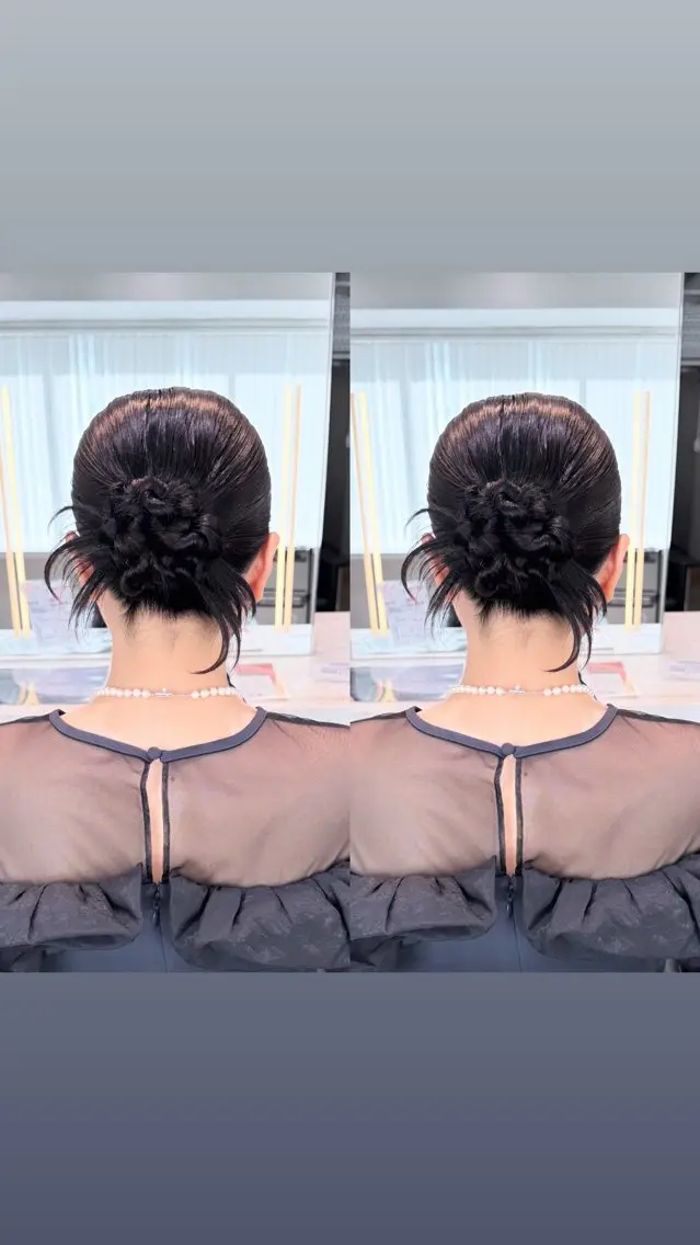 ミディアム ヘアアレンジ ヘアセット 暖色カラー/ ストレート/くるみのヘアスタイル