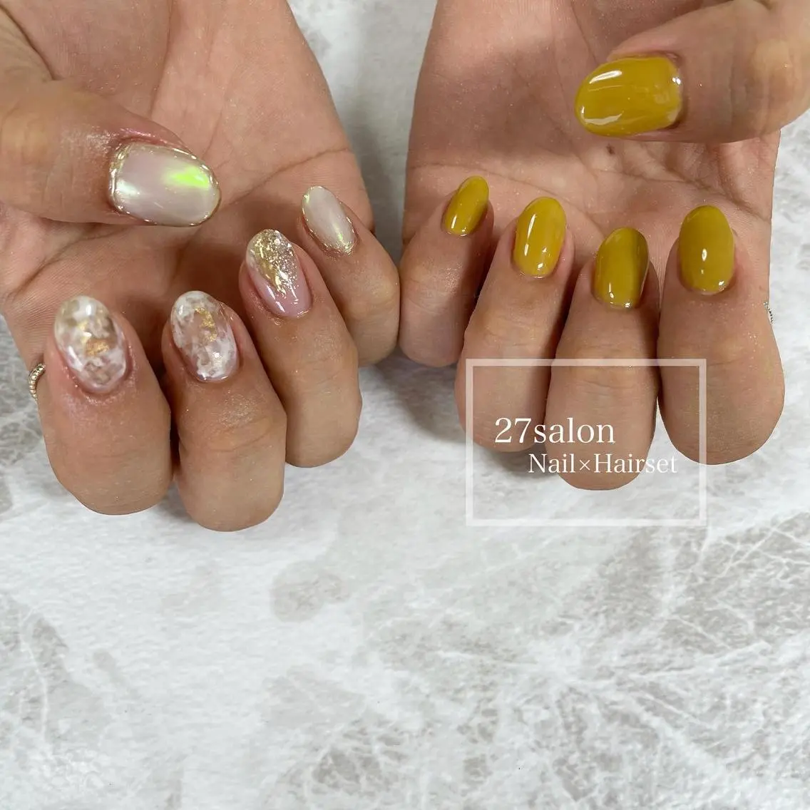 ネイル アートネイル オーロラネイル 黄色 27salon yuinaのネイルデザイン