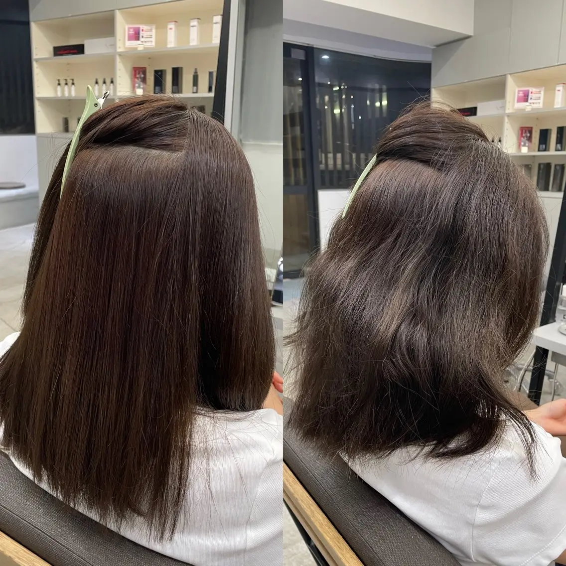 ミディアム 縮毛矯正 絶対綺麗な暖色カラー 🎯あります✨増渕✨のヘアスタイル