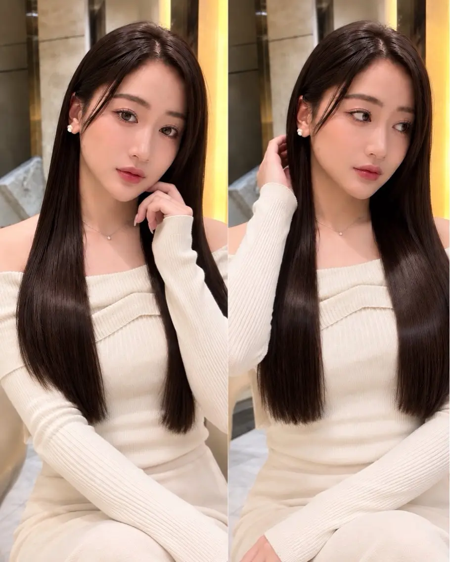ロング カット 縮毛矯正 トリートメント 韓国レイヤー 田中 励也のヘアスタイル