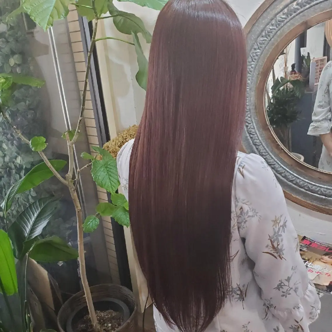 ロング カラー パーマ カット ヘアカラー 縮毛矯正 トリートメント 韓国レイヤー柔らかい 地毛風縮毛矯正／マツのヘアスタイル