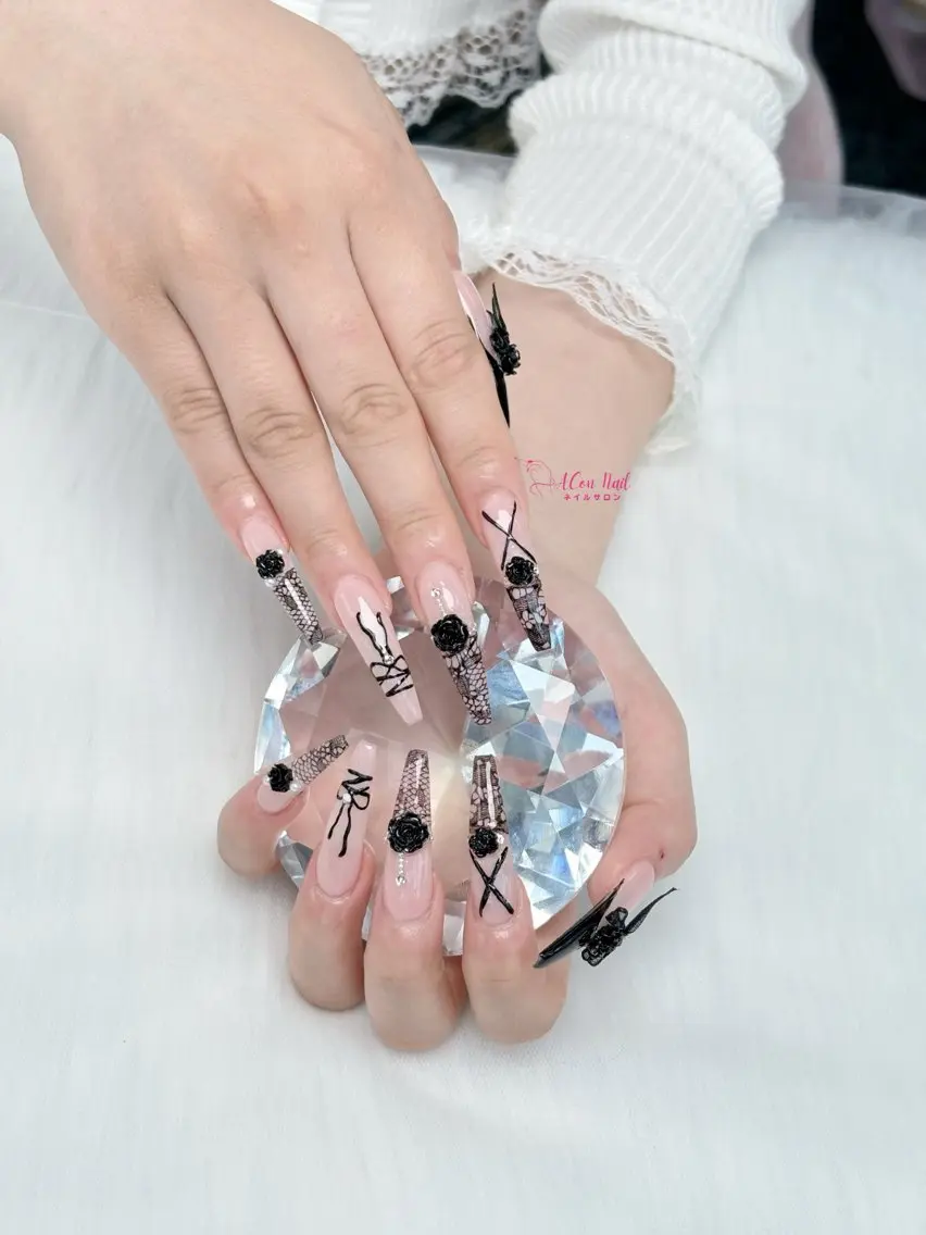 ネイル 桜ネイル 長さ出し フラワーネイル フレンチネイル ジェルネイル ハンドネイル ACon NailSalonのネイルデザイン