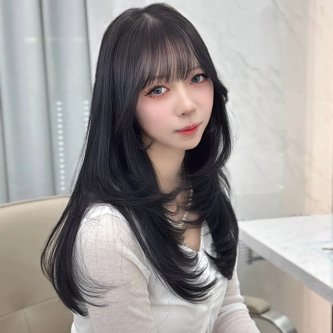 ロング レイヤーカット カット ヘアカラー ヘアセット kana 栄美容師/韓国ヘアのヘアスタイル