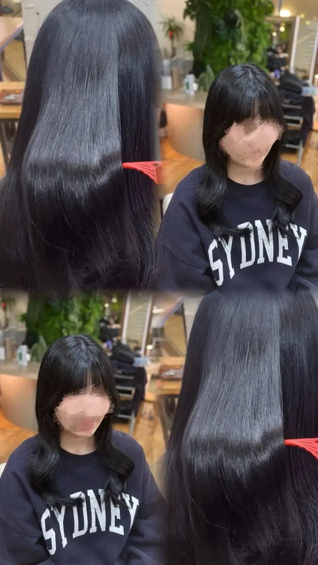 カラー 黒髪 ブルーカラー ブルーブラック ヘアカラー 🌱 ‎‎愛彩 ໒꒱‪.⋆⟡のヘアスタイル