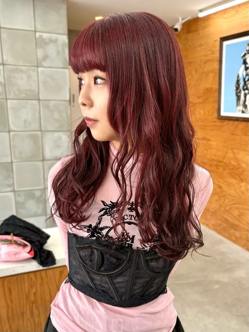 ロング カラー パーマ ブリーチ ブリーチなしカラー ピンクカラー カット ヘアカラー トリートメント tuco 森田浩平のヘアスタイル