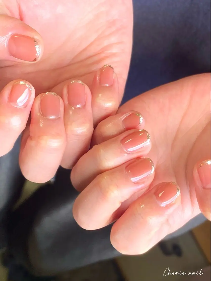 ネイル フレンチネイル ジェルネイル ラメ(グリッター) ハンドネイル Cherienail yunaのネイルデザイン
