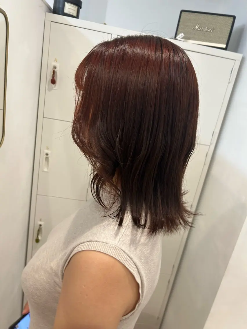 ミディアム オレンジブラウン カット ヘアカラー トリートメント ボブ/レイヤー ナカミネアキナのヘアスタイル