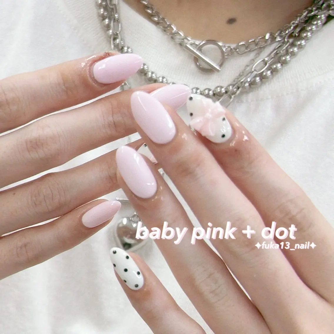 ネイル ドット ガーリー 韓国ネイル ピンク リボン ハンドネイル Nail♡Fuka. /6月予約受付中のネイルデザイン