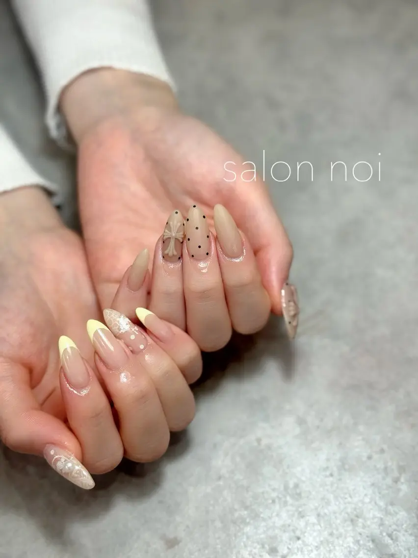ネイル レース 黄色 ハンドネイル salon noiのネイルデザイン