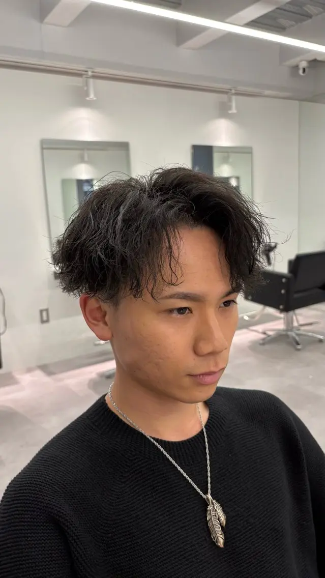 ミディアム パーマ メンズ カット パーマ 高橋 周のヘアスタイル
