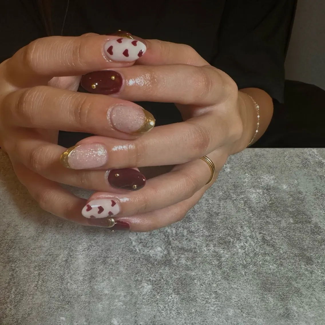 ネイル ボルドー ハート nailsalon nuit.のネイルデザイン